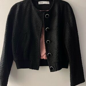 Zara Black Textured Women's Jacket with Stunning buttons